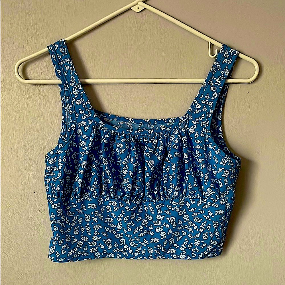 Blue Cropped Smocked Tank Top